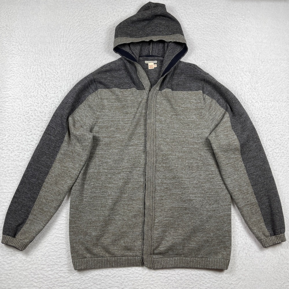 Carbon 2 Cobalt‎ Hooded Cardigan Sweater Mens XXL Grey Striped Button Front